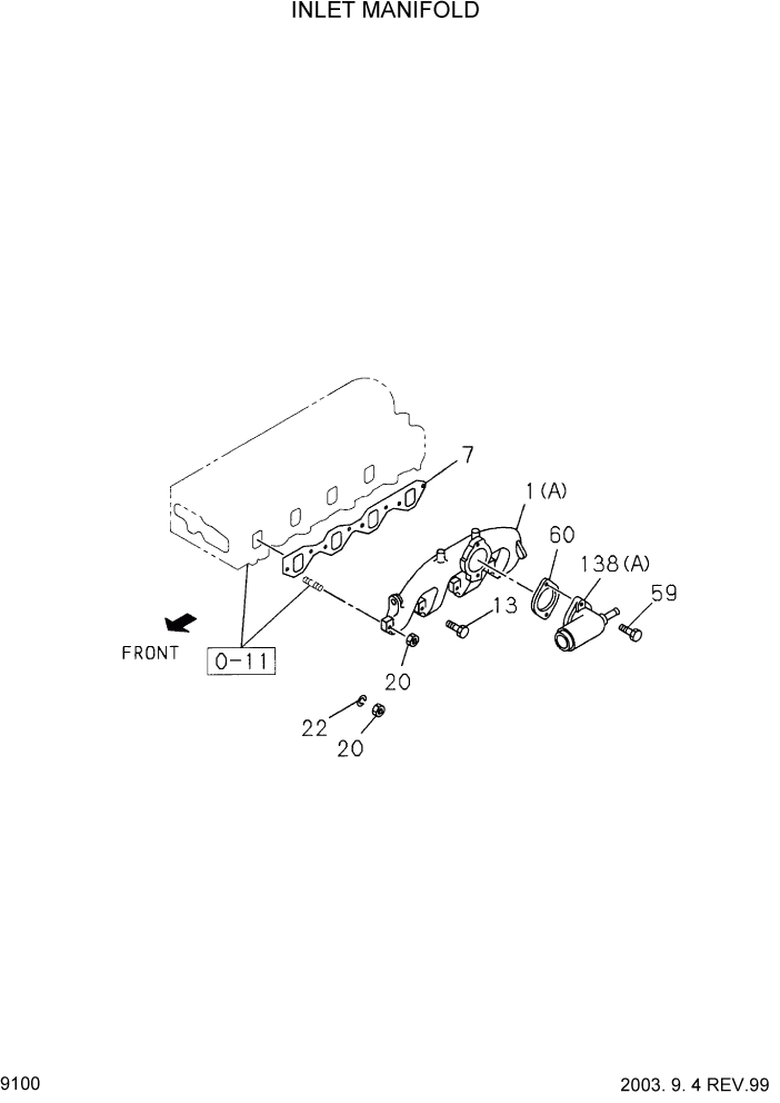 Схема запчастей Hyundai HDF20/HDF25/HDF30-2 - PAGE 9100 INLET MANIFOLD ДВИГАТЕЛЬ БАЗА