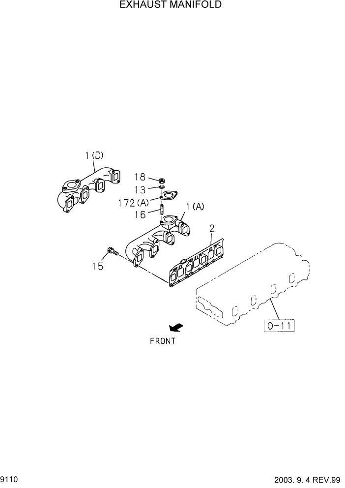 Схема запчастей Hyundai HDF20/HDF25/HDF30-2 - PAGE 9110 EXHAUST MANIFOLD ДВИГАТЕЛЬ БАЗА