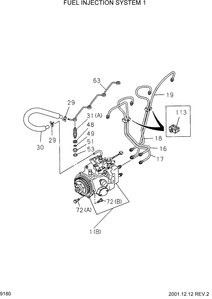 Схема запчастей Hyundai HDF20/HDF25/HDF30-2 - PAGE 9180 FUEL INJECTION SYSTEM 1 ДВИГАТЕЛЬ БАЗА