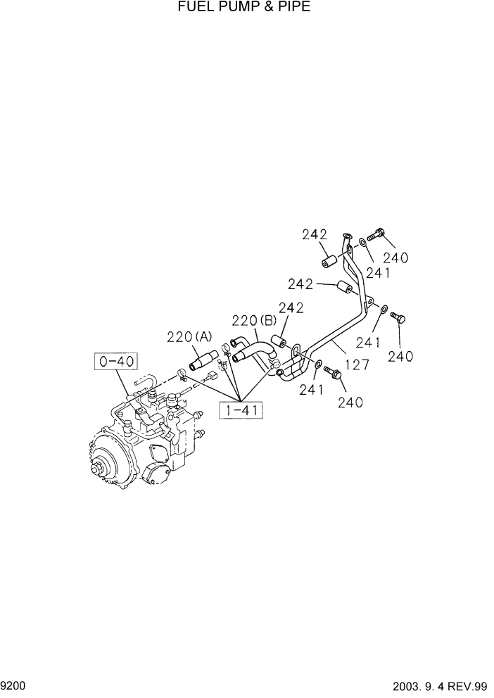 Схема запчастей Hyundai HDF20/HDF25/HDF30-2 - PAGE 9200 FUEL PUMP & PIPE ДВИГАТЕЛЬ БАЗА