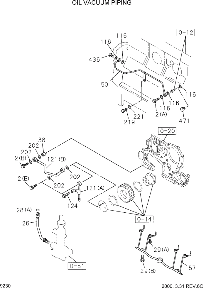 Схема запчастей Hyundai HDF20/HDF25/HDF30-2 - PAGE 9230 OIL VACUUM PIPING ДВИГАТЕЛЬ БАЗА