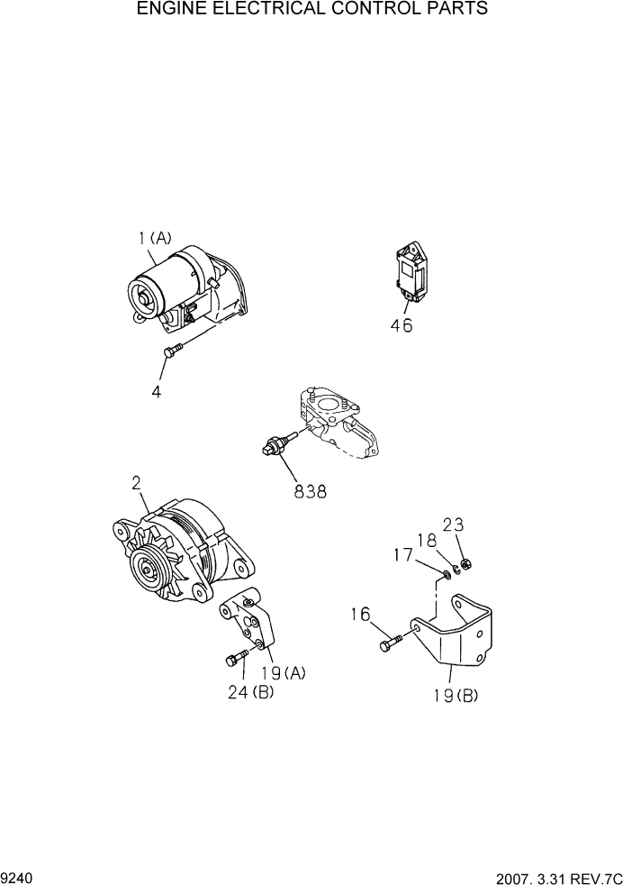 Схема запчастей Hyundai HDF20/HDF25/HDF30-2 - PAGE 9240 ENGINE ELECTRICAL CONTROL PARTS ДВИГАТЕЛЬ БАЗА