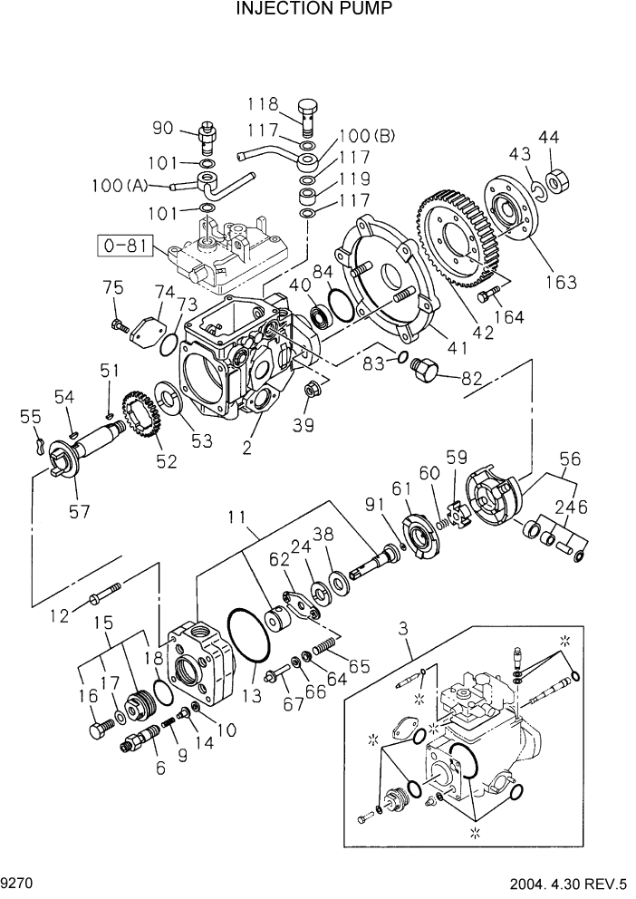 Схема запчастей Hyundai HDF20/HDF25/HDF30-2 - PAGE 9270 INJECTION PUMP ДВИГАТЕЛЬ БАЗА