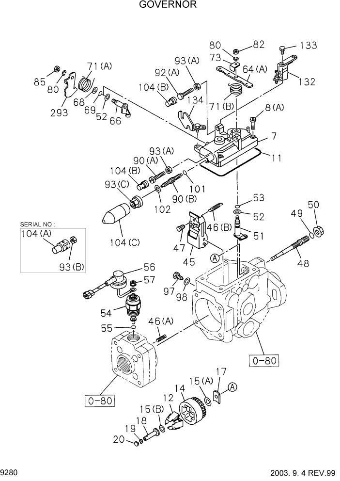 Схема запчастей Hyundai HDF20/HDF25/HDF30-2 - PAGE 9280 GOVERNOR ДВИГАТЕЛЬ БАЗА