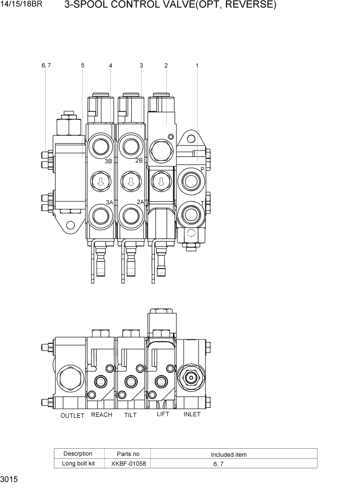 Схема запчастей Hyundai 14/15/18BR - PAGE 3015 3-SPOOL CONTROL VALVE(OPT, REVERSE) ГИДРАВЛИЧЕСКИЕ КОМПОНЕНТЫ