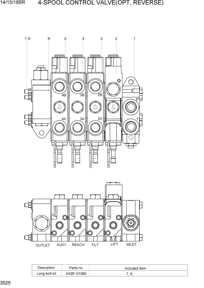 Схема запчастей Hyundai 14/15/18BR - PAGE 3025 4-SPOOL CONTROL VALVE(OPT, REVERSE) ГИДРАВЛИЧЕСКИЕ КОМПОНЕНТЫ