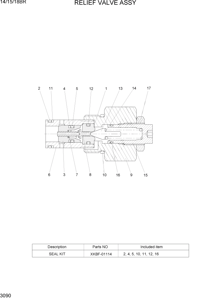 Схема запчастей Hyundai 14/15/18BR - PAGE 3090 RELIEF VALVE ASSY ГИДРАВЛИЧЕСКИЕ КОМПОНЕНТЫ