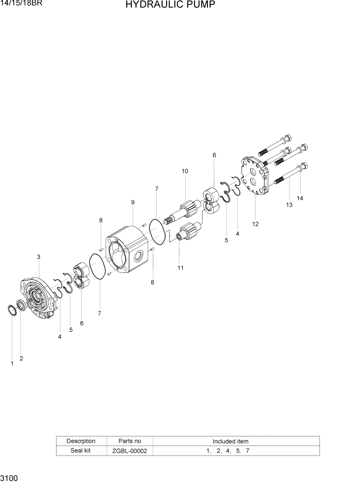 Схема запчастей Hyundai 14/15/18BR - PAGE 3100 HYDRAULIC PUMP ГИДРАВЛИЧЕСКИЕ КОМПОНЕНТЫ