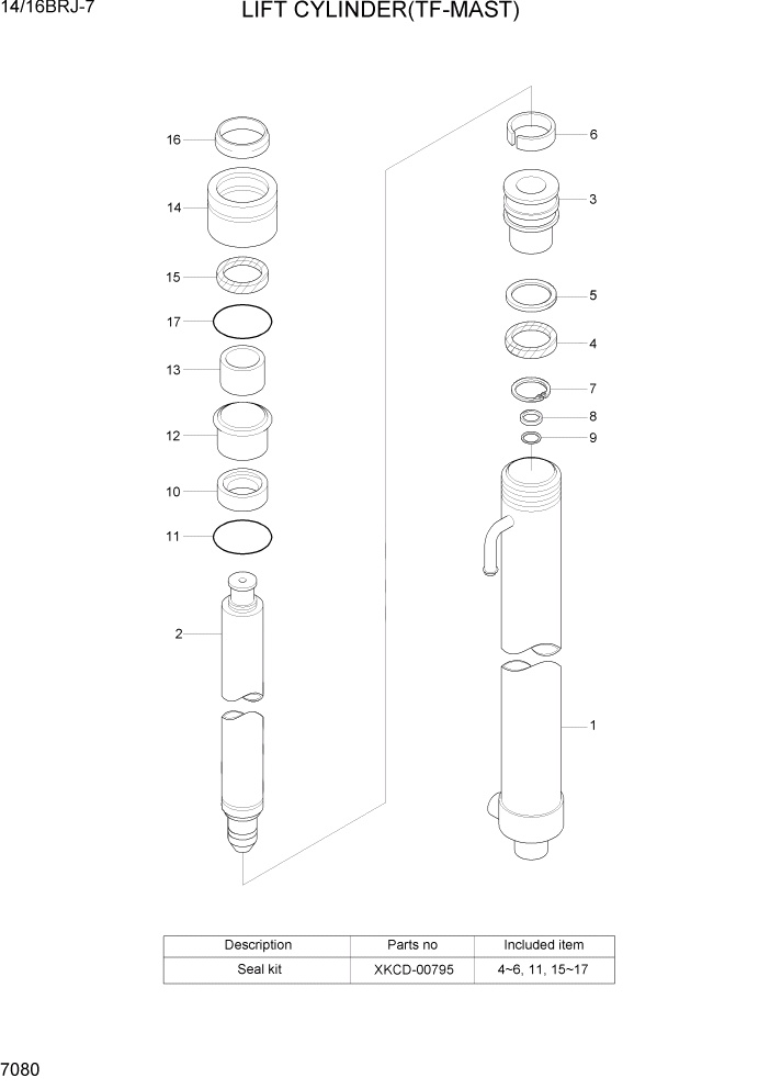 Схема запчастей Hyundai 14BRJ/16BRJ-7 - PAGE 7080 LIFT CYLINDER(TF-MAST) РАБОЧЕЕ ОБОРУДОВАНИЕ