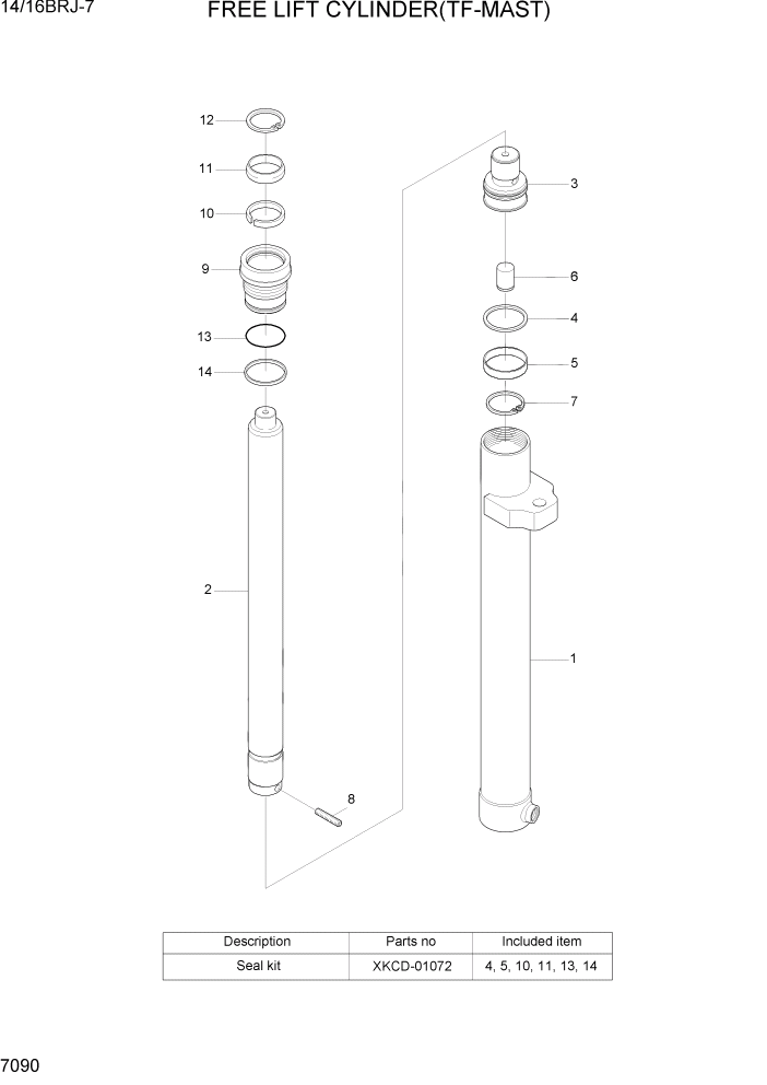 Схема запчастей Hyundai 14BRJ/16BRJ-7 - PAGE 7090 FREE LIFT CYLINDER(TF-MAST) РАБОЧЕЕ ОБОРУДОВАНИЕ
