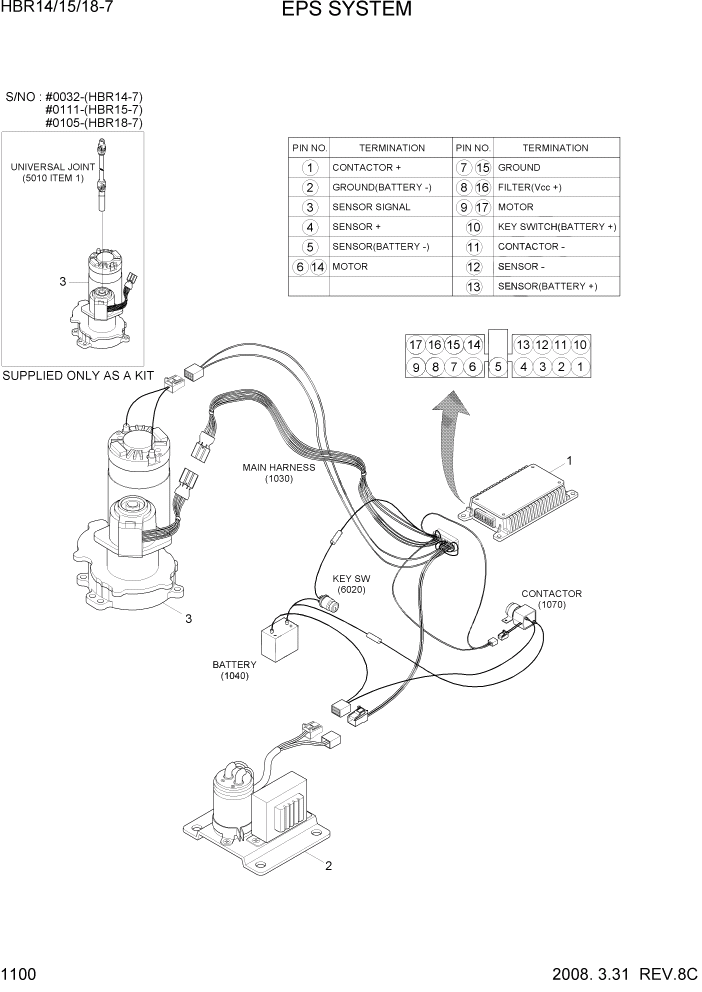 Схема запчастей Hyundai HBR14/HBR15/HBR18-7 - PAGE 1100 EPS SYSTEM ЭЛЕКТРИЧЕСКАЯ СИСТЕМА