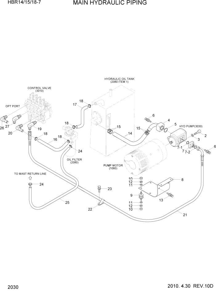 Схема запчастей Hyundai HBR14/HBR15/HBR18-7 - PAGE 2030 MAIN HYDRAULIC PIPING ГИДРАВЛИЧЕСКАЯ СИСТЕМА