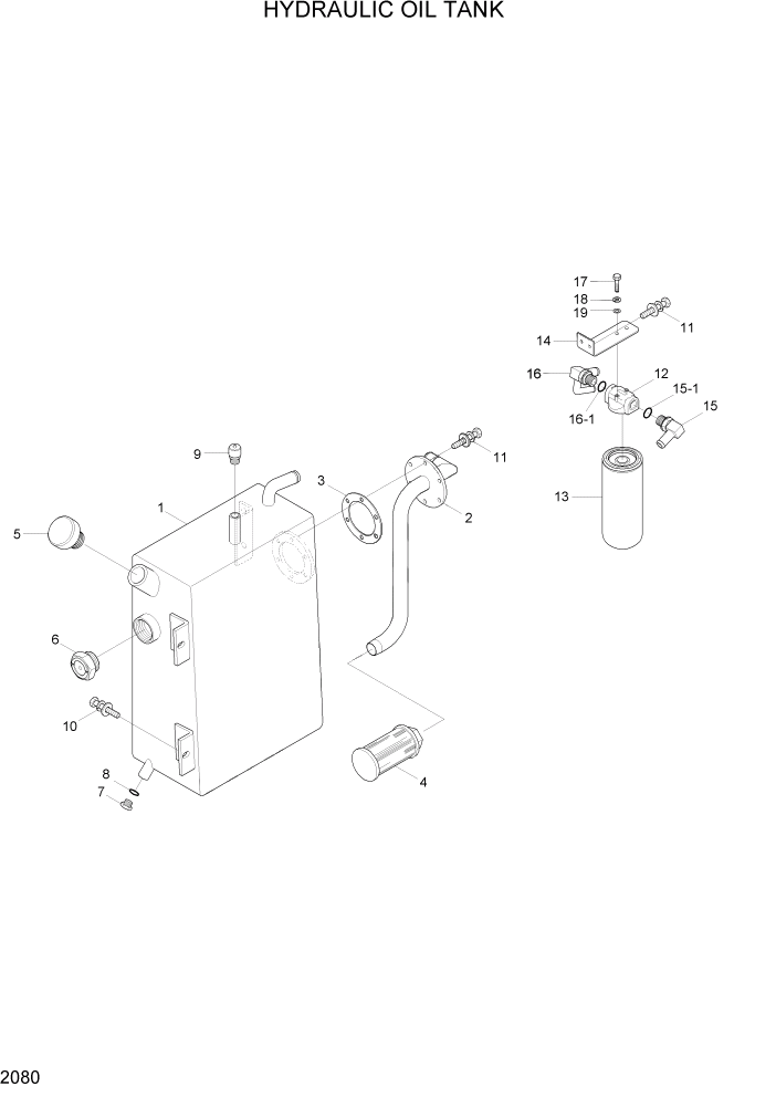 Схема запчастей Hyundai HBR14/HBR15/HBR18-7 - PAGE 2080 HYDRAULIC OIL TANK ГИДРАВЛИЧЕСКАЯ СИСТЕМА