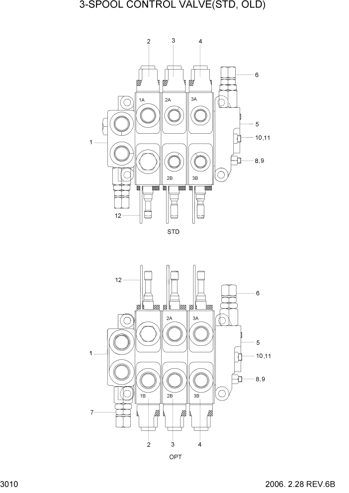 Схема запчастей Hyundai HBR14/HBR15/HBR18-7 - PAGE 3010 3-SPOOL CONTROL VALVE(OLD) ГИДРАВЛИЧЕСКИЕ КОМПОНЕНТЫ