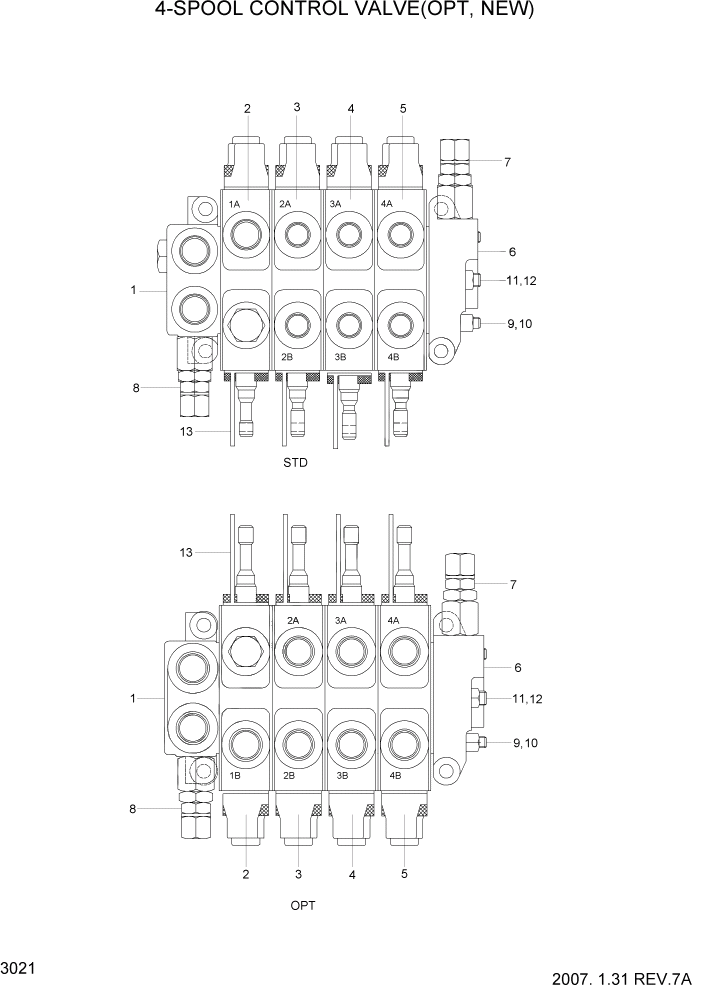 Схема запчастей Hyundai HBR14/HBR15/HBR18-7 - PAGE 3021 4-SPOOL CONTROL VALVE(OPT,NEW) ГИДРАВЛИЧЕСКИЕ КОМПОНЕНТЫ