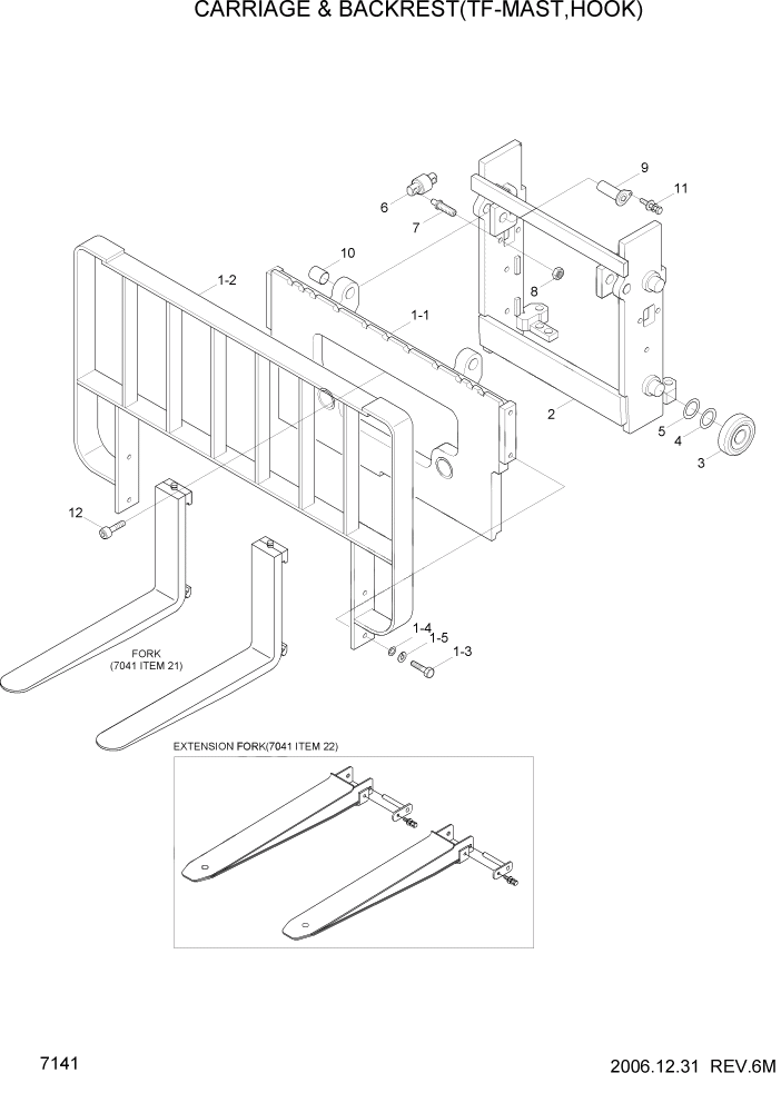 Схема запчастей Hyundai HBR14/HBR15/HBR18-7 - PAGE 7141 CARR & BACKREST(TF-MAST,HOOK) РАБОЧЕЕ ОБОРУДОВАНИЕ