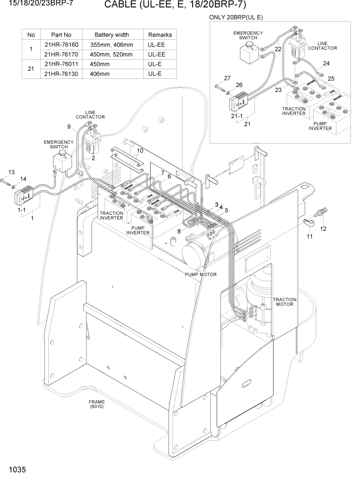 Схема запчастей Hyundai 15/18/20/23BRP-7 - PAGE 1035 CABLE (UL-EE,E, 18/20BRP-7) ЭЛЕКТРИЧЕСКАЯ СИСТЕМА