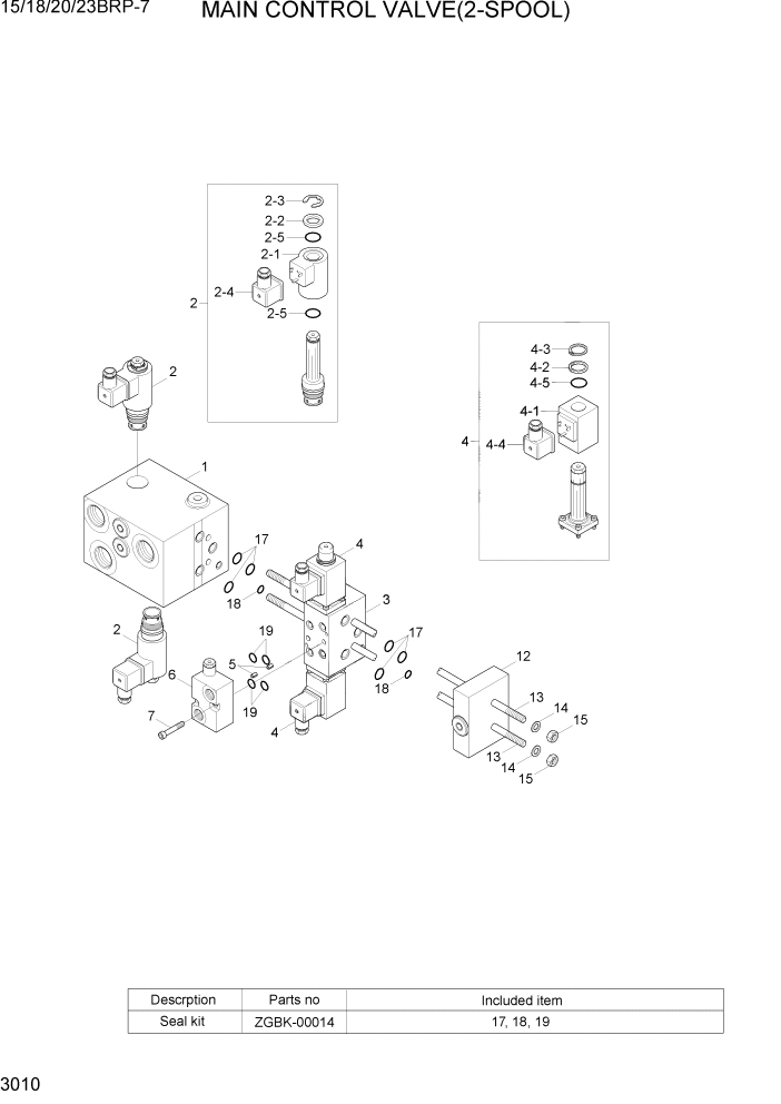 Схема запчастей Hyundai 15/18/20/23BRP-7 - PAGE 3010 MAIN CONTROL VALVE(2-SPOOL) ГИДРАВЛИЧЕСКИЕ КОМПОНЕНТЫ