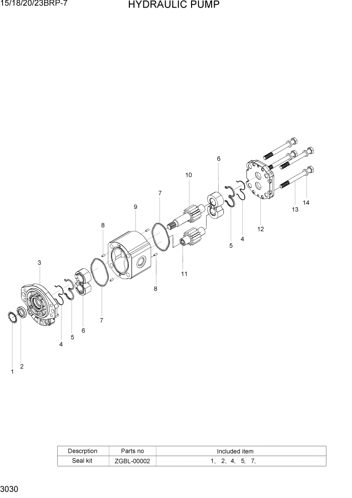 Схема запчастей Hyundai 15/18/20/23BRP-7 - PAGE 3030 HYDRAULIC PUMP ГИДРАВЛИЧЕСКИЕ КОМПОНЕНТЫ