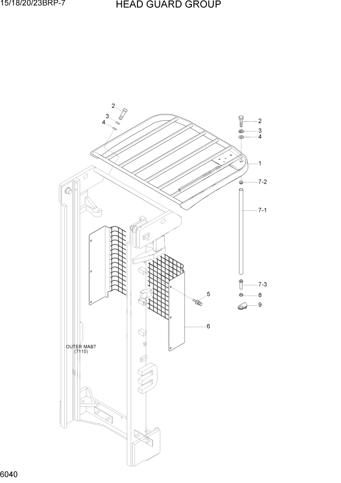Схема запчастей Hyundai 15/18/20/23BRP-7 - PAGE 6040 HEAD GUARD GROUP СТРУКТУРА