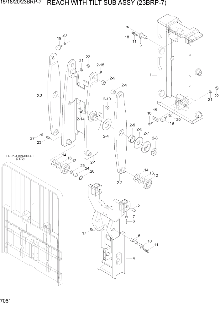 Схема запчастей Hyundai 15/18/20/23BRP-7 - PAGE 7061 REACH WITH TILT SUB ASSY (23BRP-7) РАБОЧЕЕ ОБОРУДОВАНИЕ
