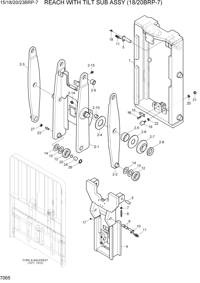 Схема запчастей Hyundai 15/18/20/23BRP-7 - PAGE 7065 REACH WITH TILT SUB ASSY (18/20BRP-7) РАБОЧЕЕ ОБОРУДОВАНИЕ