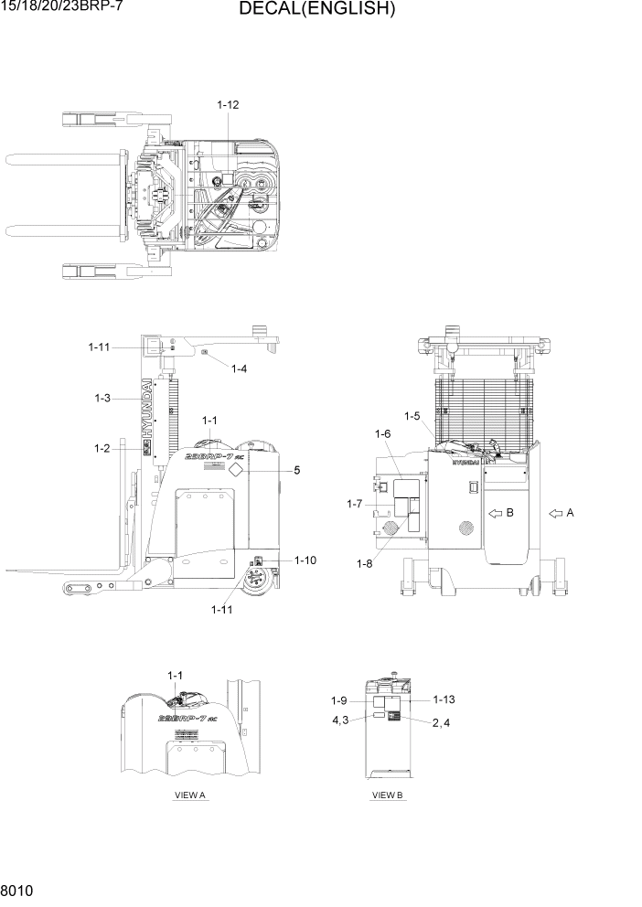 Схема запчастей Hyundai 15/18/20/23BRP-7 - PAGE 8010 DECALS(ENGLISH) ДРУГИЕ ЧАСТИ