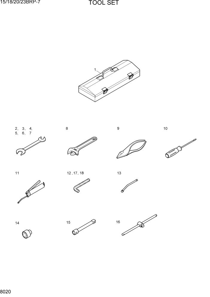 Схема запчастей Hyundai 15/18/20/23BRP-7 - PAGE 8020 TOOL SET ДРУГИЕ ЧАСТИ