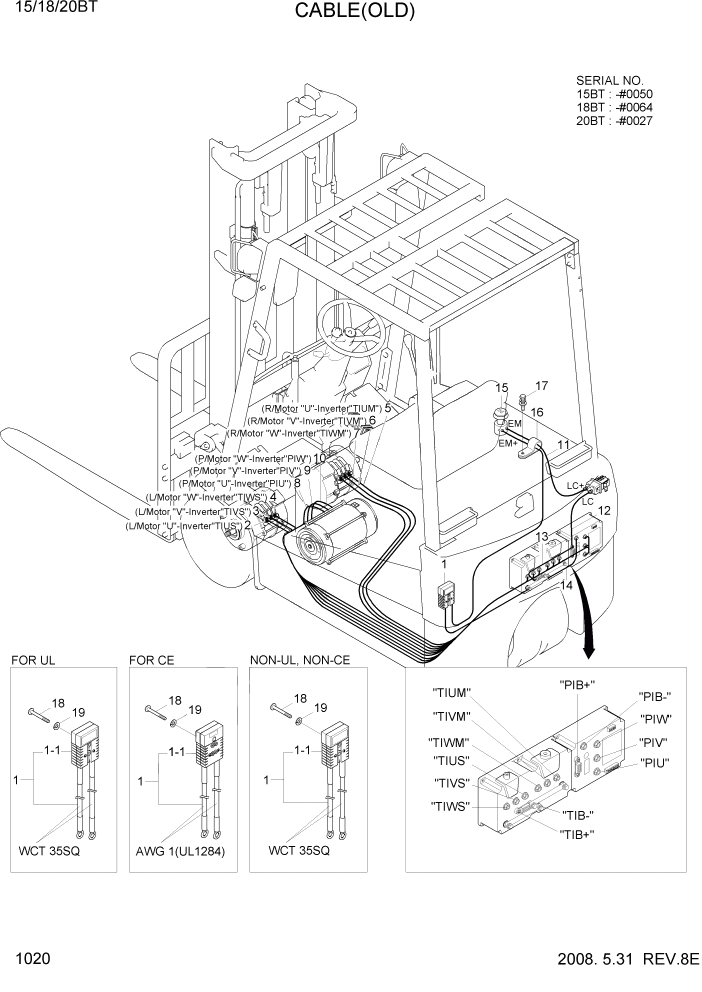 Схема запчастей Hyundai 15/18/20BT - PAGE 1020 CABLE(OLD) ЭЛЕКТРИЧЕСКАЯ СИСТЕМА