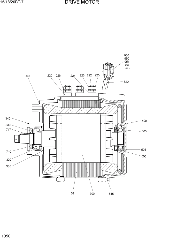 Схема запчастей Hyundai 15/18/20BT - PAGE 1050 DRIVE MOTOR ЭЛЕКТРИЧЕСКАЯ СИСТЕМА