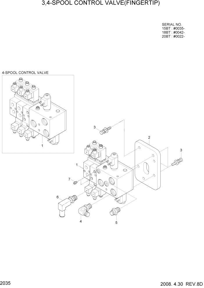 Схема запчастей Hyundai 15/18/20BT - PAGE 2035 3,4-SPOOL CONTROL VALVE(FINGERTIP) ГИДРАВЛИЧЕСКАЯ СИСТЕМА