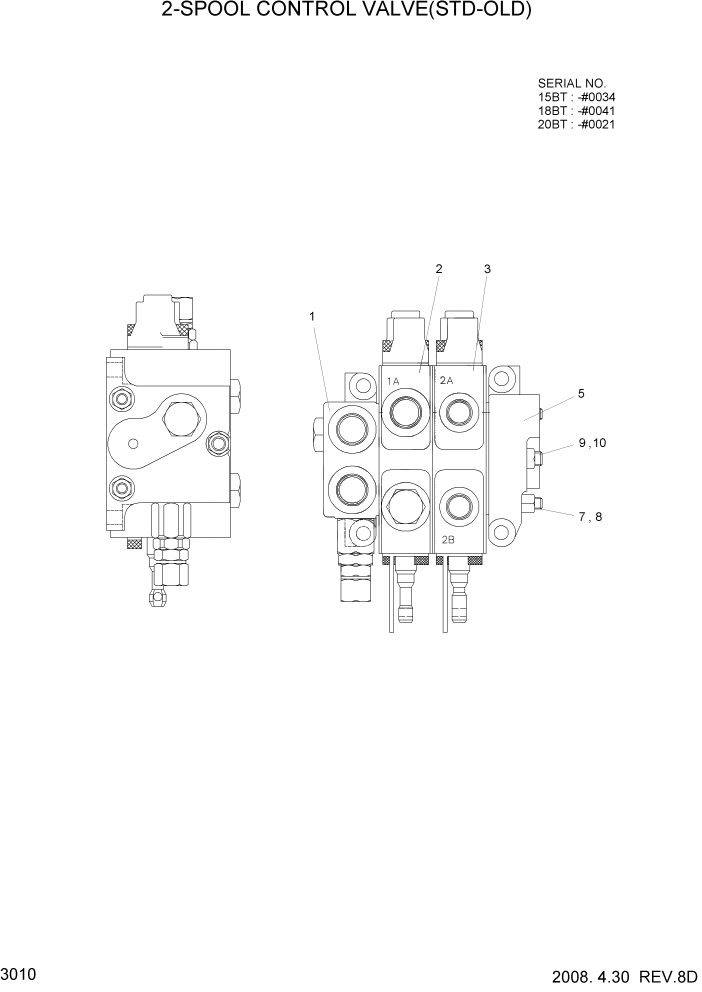 Схема запчастей Hyundai 15/18/20BT - PAGE 3010 2-SPOOL CONTROL VALVE(STD-OLD) ГИДРАВЛИЧЕСКИЕ КОМПОНЕНТЫ