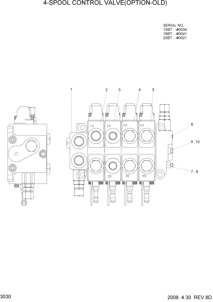 Схема запчастей Hyundai 15/18/20BT - PAGE 3030 4-SPOOL CONTROL VALVE(OPTION-OLD) ГИДРАВЛИЧЕСКИЕ КОМПОНЕНТЫ