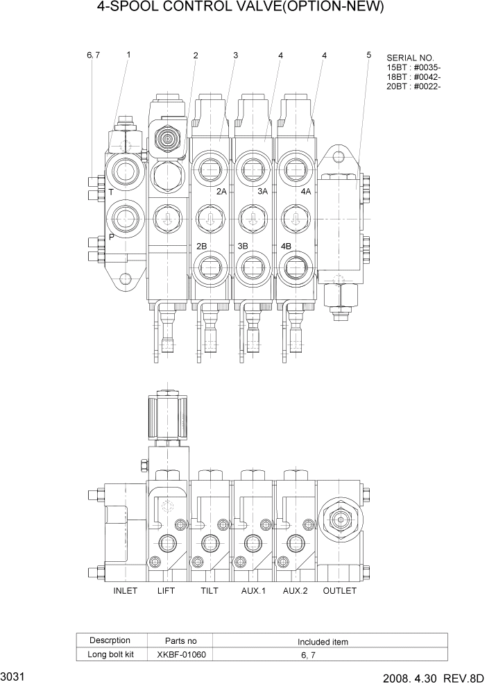 Схема запчастей Hyundai 15/18/20BT - PAGE 3031 4-SPOOL CONTROL VALVE(OPTION-NEW) ГИДРАВЛИЧЕСКИЕ КОМПОНЕНТЫ