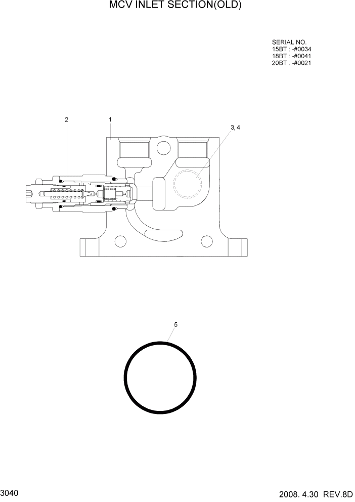 Схема запчастей Hyundai 15/18/20BT - PAGE 3040 MCV INLET SECTION(OLD) ГИДРАВЛИЧЕСКИЕ КОМПОНЕНТЫ