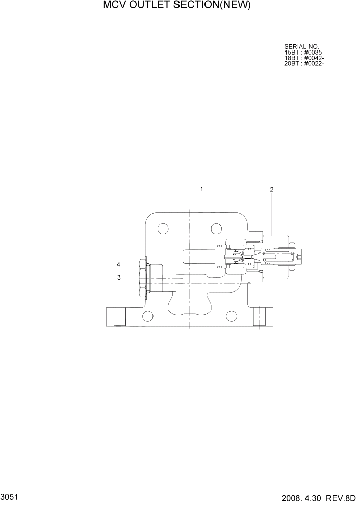 Схема запчастей Hyundai 15/18/20BT - PAGE 3051 MCV OUTLET SECTION(NEW) ГИДРАВЛИЧЕСКИЕ КОМПОНЕНТЫ