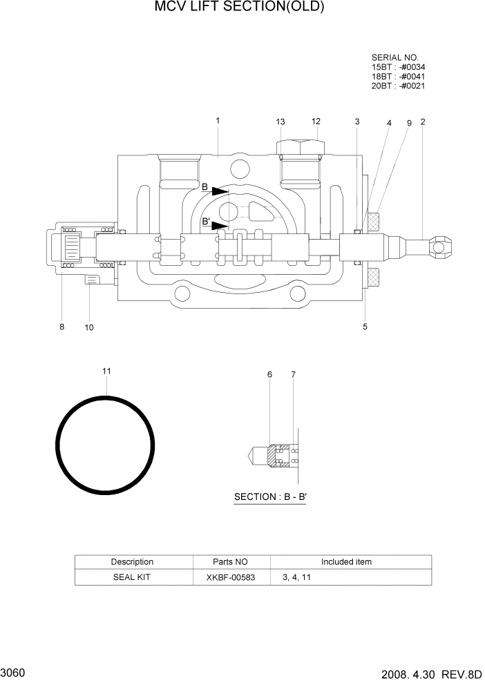 Схема запчастей Hyundai 15/18/20BT - PAGE 3060 MCV LIFT SECTION(OLD) ГИДРАВЛИЧЕСКИЕ КОМПОНЕНТЫ
