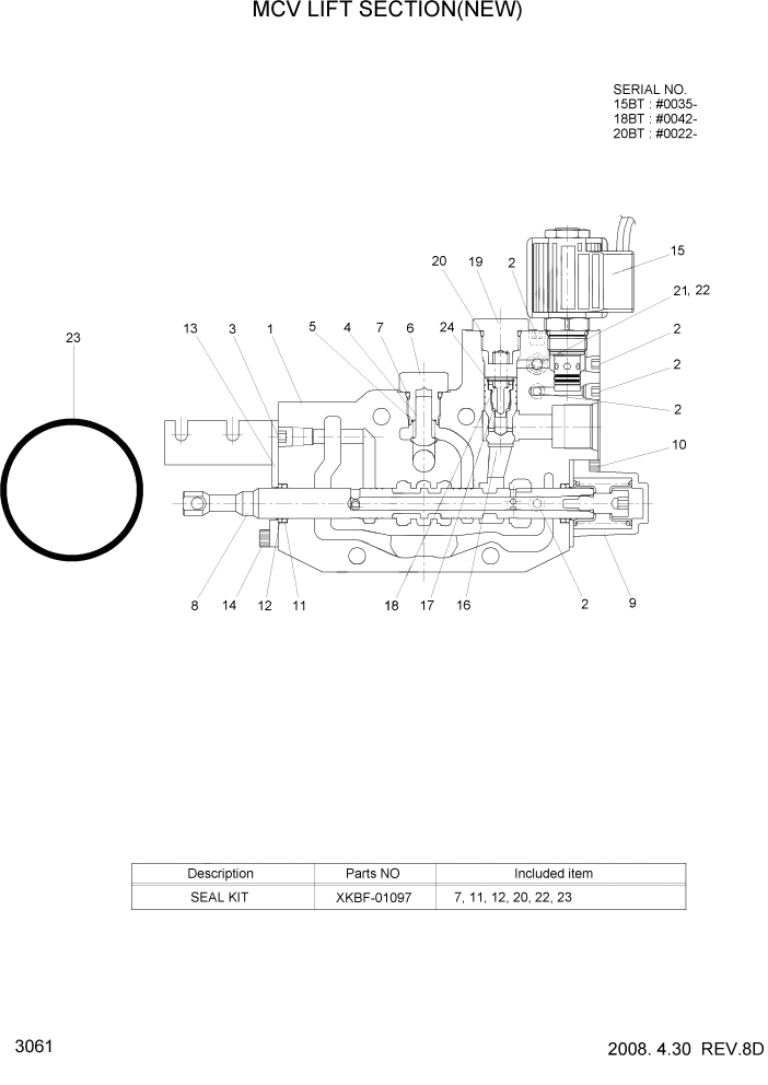 Схема запчастей Hyundai 15/18/20BT - PAGE 3061 MCV LIFT SECTION(NEW) ГИДРАВЛИЧЕСКИЕ КОМПОНЕНТЫ