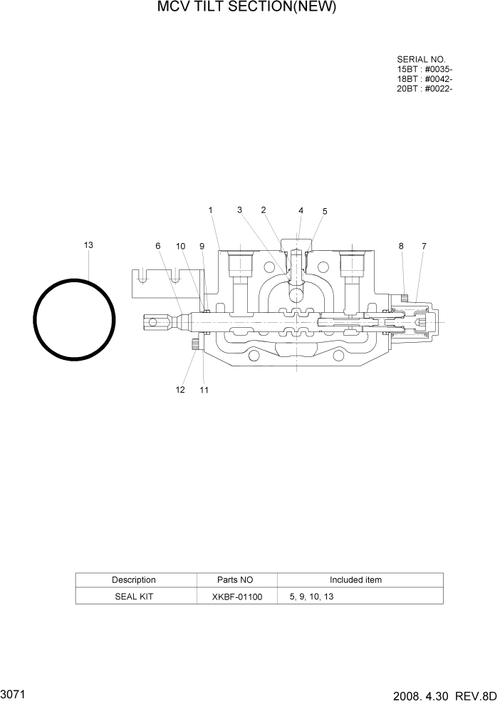 Схема запчастей Hyundai 15/18/20BT - PAGE 3071 MCV TILT SECTION(NEW) ГИДРАВЛИЧЕСКИЕ КОМПОНЕНТЫ