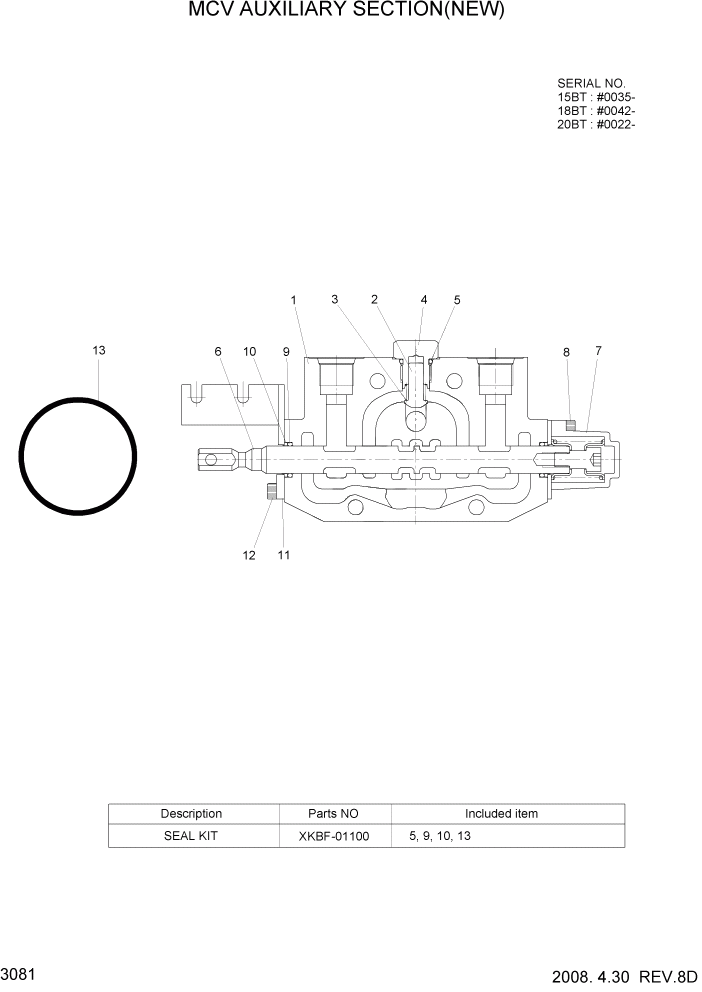 Схема запчастей Hyundai 15/18/20BT - PAGE 3081 MCV AUXILIARY SECTION(NEW) ГИДРАВЛИЧЕСКИЕ КОМПОНЕНТЫ