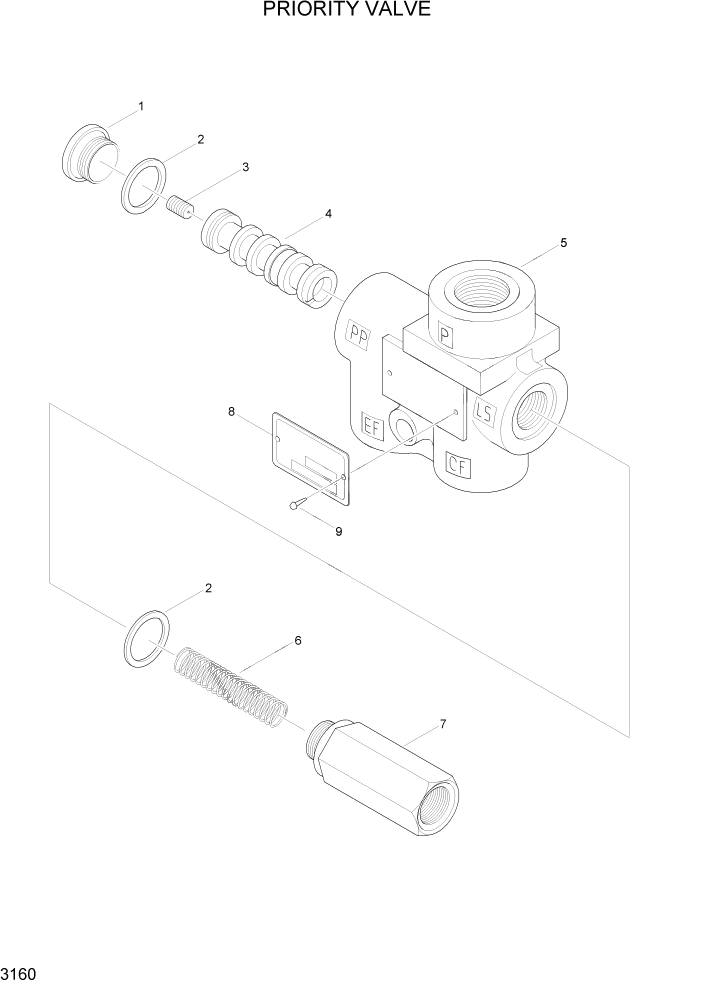 Схема запчастей Hyundai 15/18/20BT - PAGE 3160 PRIORITY VALVE ГИДРАВЛИЧЕСКИЕ КОМПОНЕНТЫ