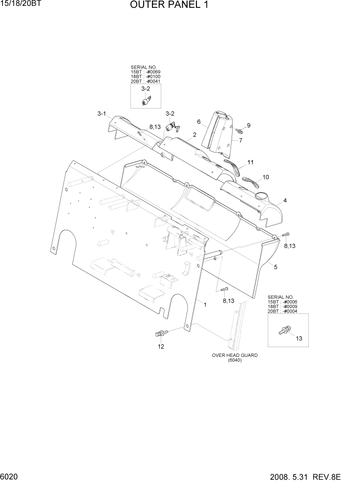 Схема запчастей Hyundai 15/18/20BT - PAGE 6020 OUTER PANEL 1 СТРУКТУРА