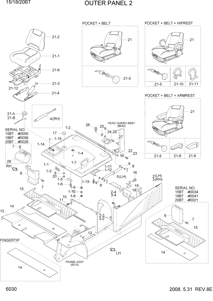 Схема запчастей Hyundai 15/18/20BT - PAGE 6030 OUTER PANEL 2 СТРУКТУРА
