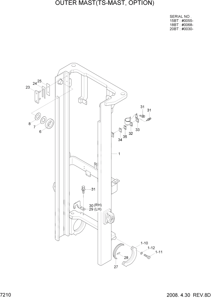 Схема запчастей Hyundai 15/18/20BT - PAGE 7210 OUTER MAST(TS-MAST, OPTION) РАБОЧЕЕ ОБОРУДОВАНИЕ