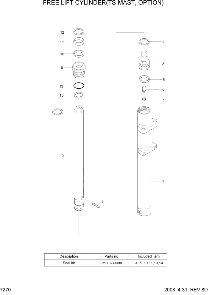 Схема запчастей Hyundai 15/18/20BT - PAGE 7270 FREE LIFT CYLINDER(TS-MAST, OPTION) РАБОЧЕЕ ОБОРУДОВАНИЕ