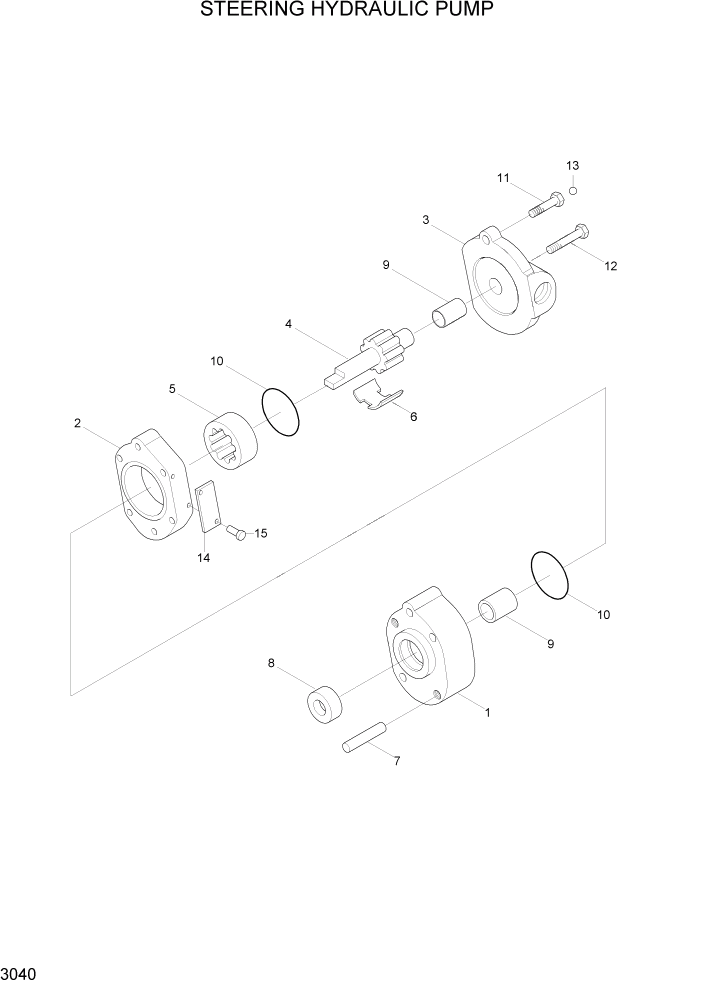 Схема запчастей Hyundai 15P/15P-7/40T/40T-7 - PAGE 3040 STEERING HYD PUMP РЕГУЛИРОВАНИЕ & РУЛЕВАЯ СИСТЕМА