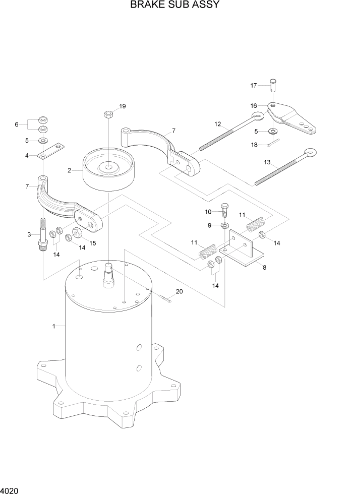 Схема запчастей Hyundai 15P/15P-7/40T/40T-7 - PAGE 4020 BRAKE SUB ASSY СИСТЕМА УПРАВЛЕНИЯ