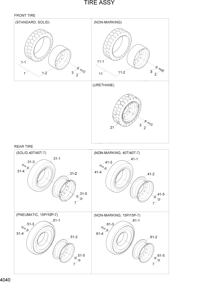 Схема запчастей Hyundai 15P/15P-7/40T/40T-7 - PAGE 4040 TIRE ASSY СИСТЕМА УПРАВЛЕНИЯ