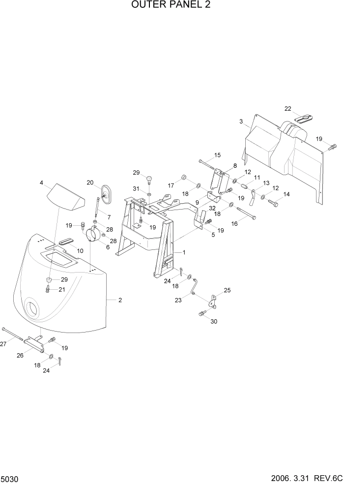 Схема запчастей Hyundai 15P/15P-7/40T/40T-7 - PAGE 5030 OUTER PANEL 2 РАМА & КОРПУС