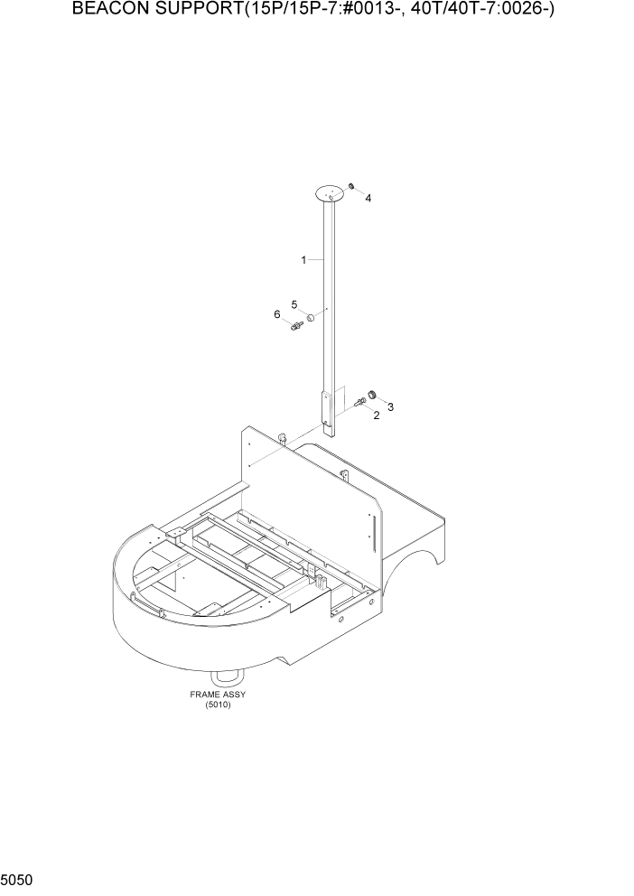 Схема запчастей Hyundai 15P/15P-7/40T/40T-7 - PAGE 5050 BEACON SUPPORT(15P:#0007-,40T:#0032-) РАМА & КОРПУС